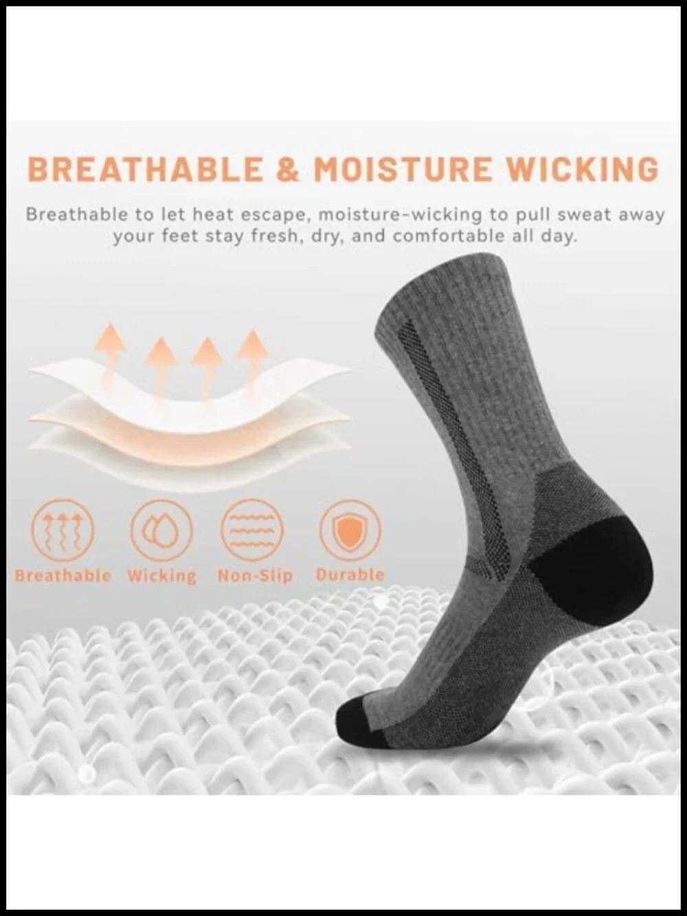 Cushioned Crew Socks for Men Hiking Work Running Cotton Spandex 3-Pack